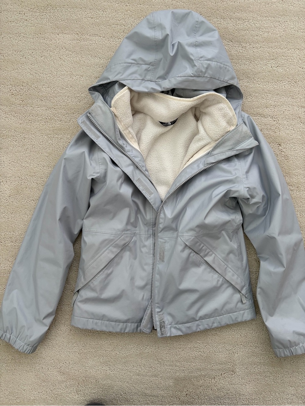 The North face Light Gray Girl’s 3 and 1 Hooded Fleece-Lined Jacket